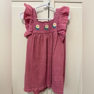 Zara Rose-Pink Ruffle Strap Dress with Daisy Embroidery